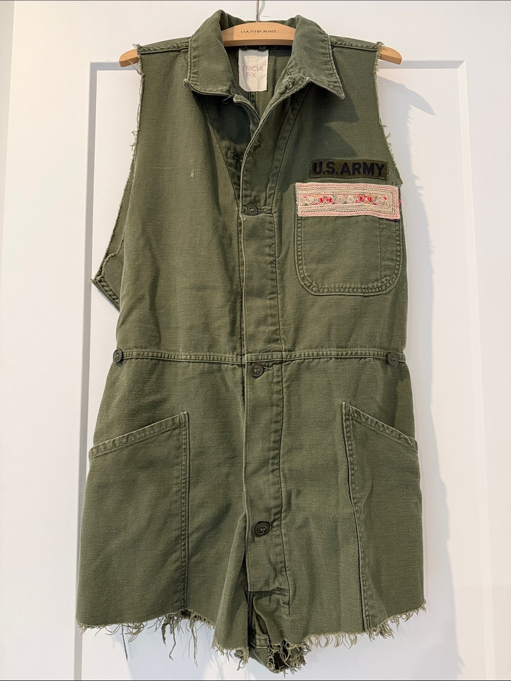 Tricia Fix Repurposed Army Green Coverall Romper
